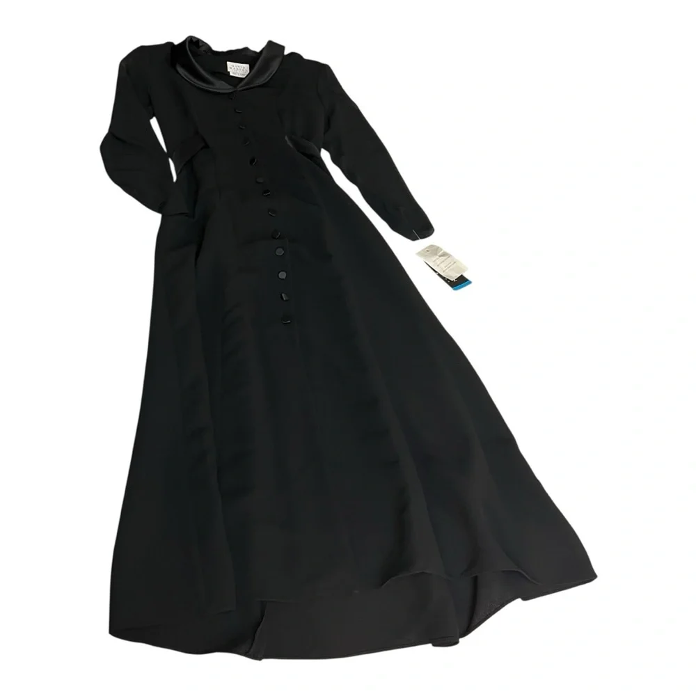 David Warren Luxe In The City Black Tuxedo Button Front Midi Coat Dress 90’s